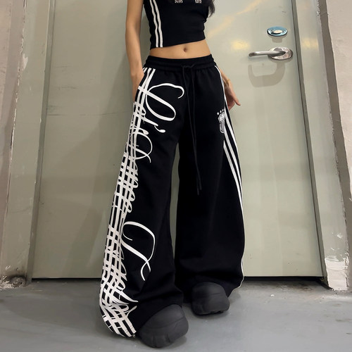 2026新款美式印花阔腿休闲裤女