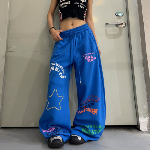 多巴胺风彩色字母印花阔腿女裤