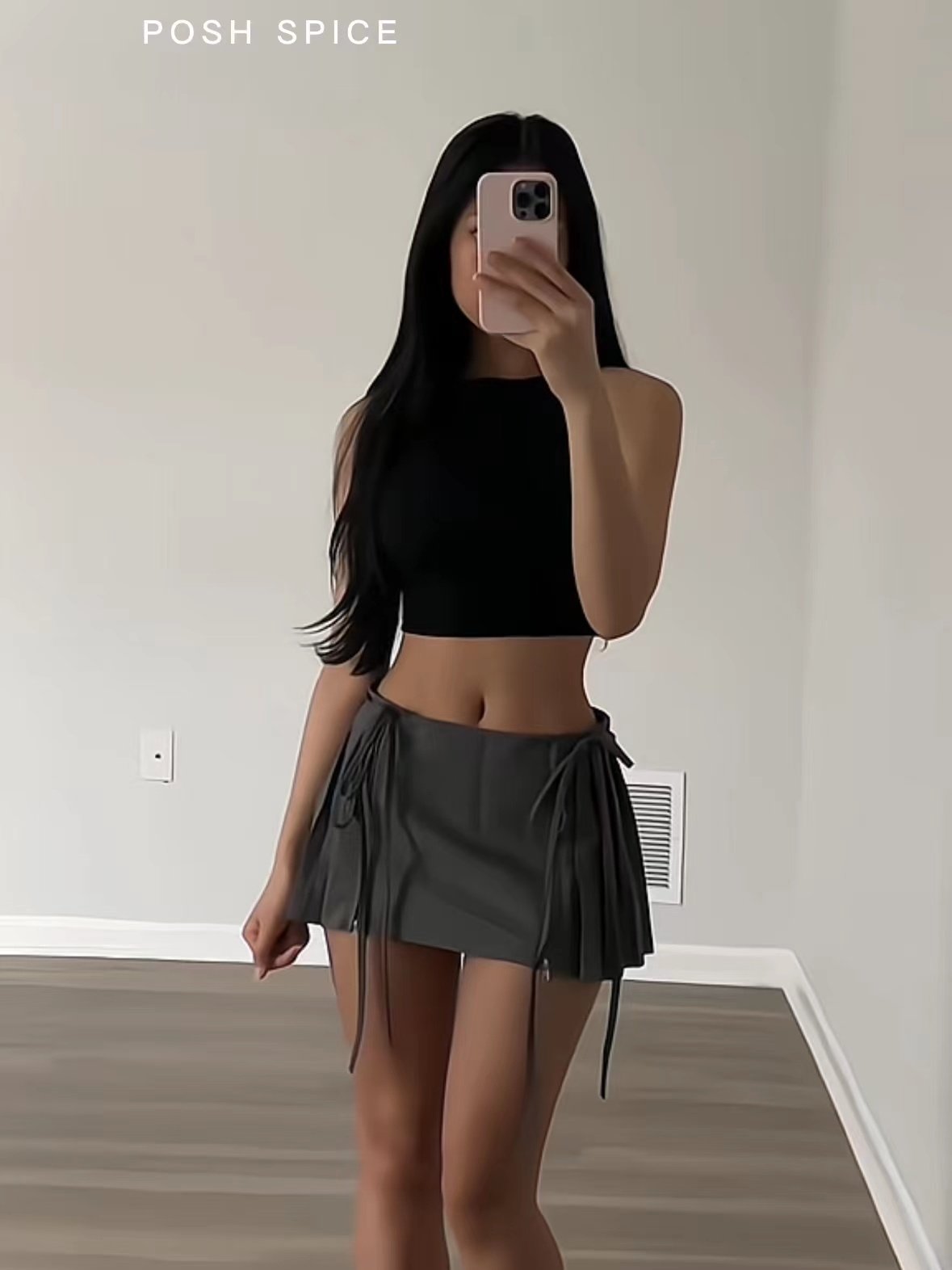 posh spice辣妹百褶拉链短裙开叉腰绳显瘦百搭高腰