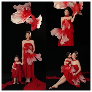 新款儿童摄影爆款新年锦鲤亲子主题题材影楼拍摄艺术写真服装道具