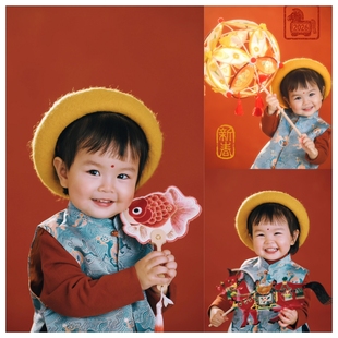 新款儿童摄影马年拍摄主题风格马上有钱艺术写真拍摄服装道具