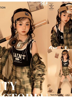 儿童摄影服装大童美拉德棒球女孩