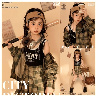 儿童摄影服装大童10岁12岁美拉德棒球女孩影楼拍摄服装道具潮童