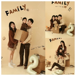 新款秋冬色系儿童摄影影楼拍摄美拉德色系纪实风亲子服装道具影楼