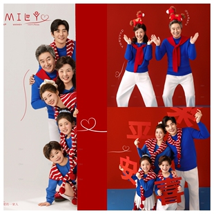 2026年新款儿童摄影亮色系克莱因蓝色六口亲子影楼拍摄服装套装