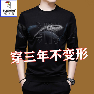 休闲打底衫 啄木鸟纯棉卫衣男士 圆领秋衣春装 t恤男装 上衣 春秋长袖