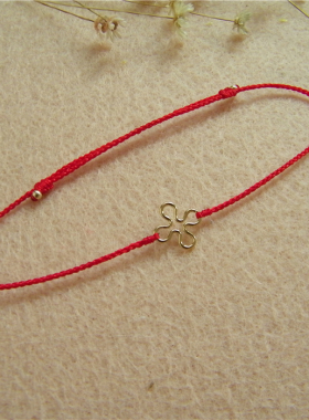 【朵拉手工】08毫米14k包金红绳