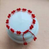 手工串珠水晶红手链 红色黑色 diy饰品