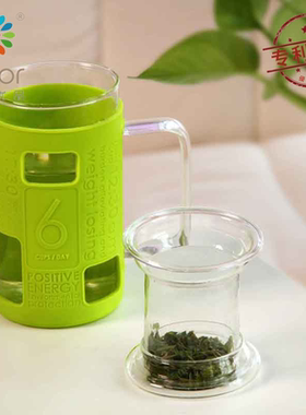 花色办公6杯水茶杯 隔热带盖玻璃杯 无带茶漏水杯 创意礼品