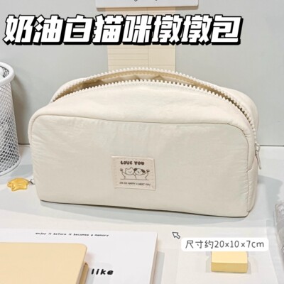 奶油白猫咪墩墩包ins日系简约学生高颜值大容量可爱文具收纳笔袋
