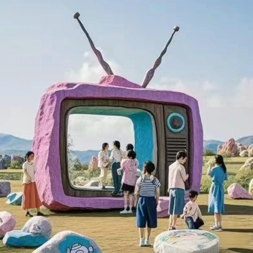 公园仿真多巴胺彩色石头雕塑户外商场景区网红巨石美陈装饰品摆件