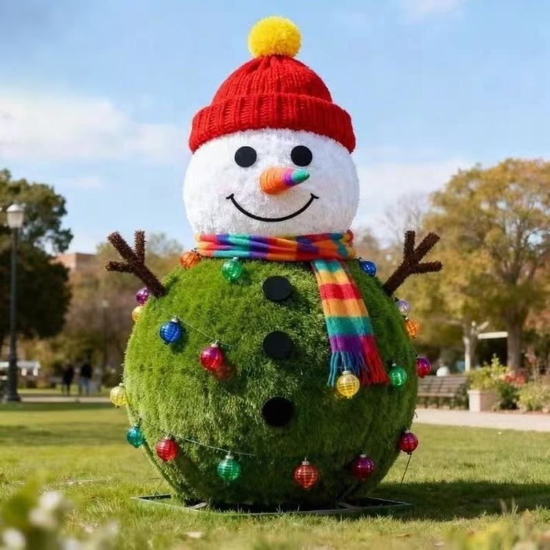 网红雪人仿真绿雕雪人造型景区滑雪场打卡摆件大型圣诞雪人景观
