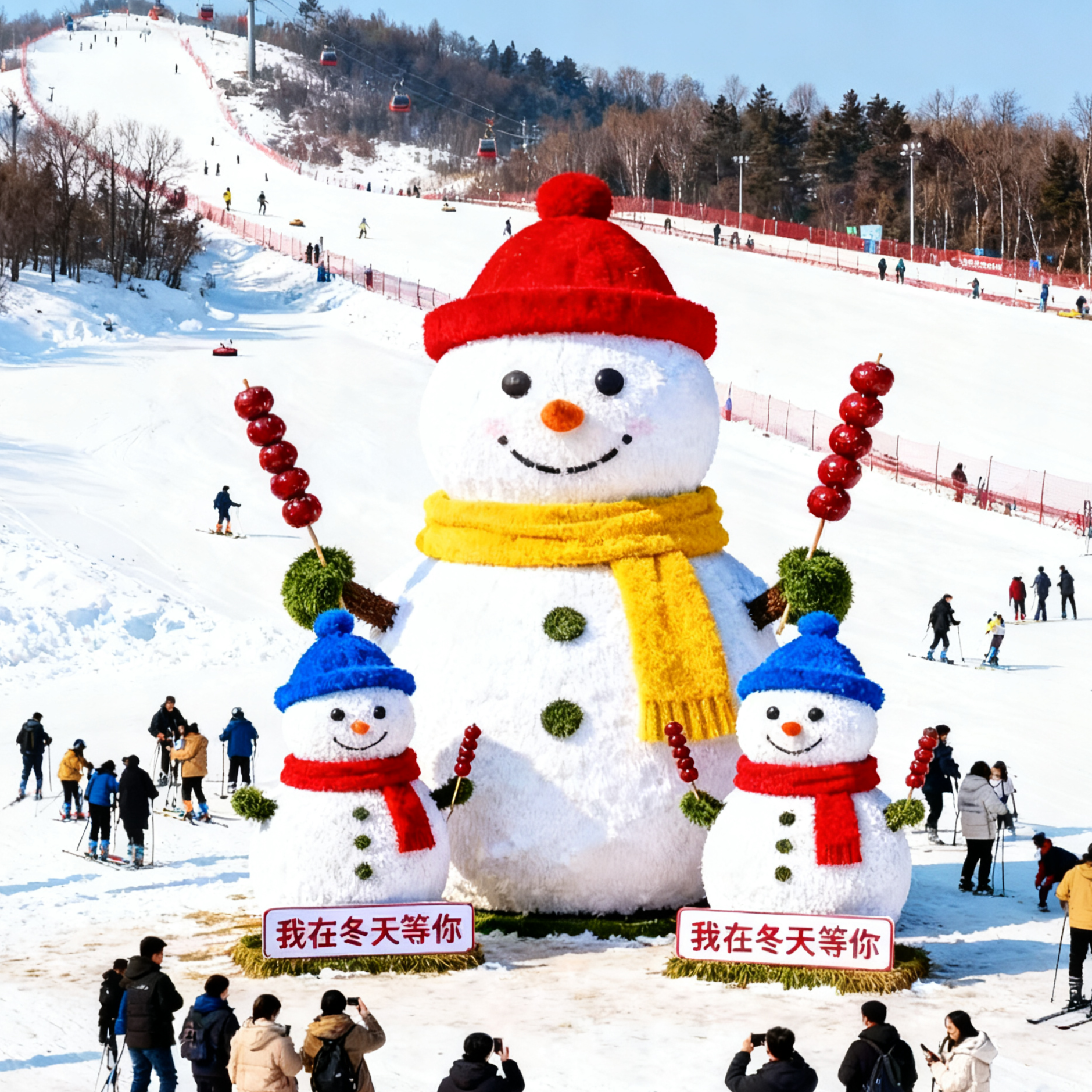 网红绿雕雪人仿真绿雕滑雪场景区摆件圣诞雪人打卡户外美陈装饰