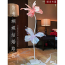 结婚纱蝴蝶珍珠幻彩婚房布置客厅立体纱花路引真丝花婚礼现场装 饰