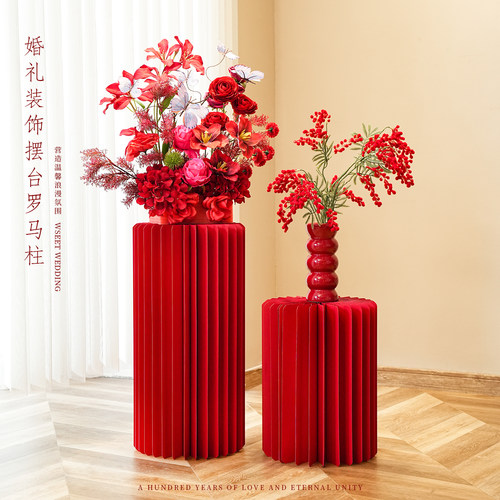 婚庆纸艺折叠红色罗马柱摆件