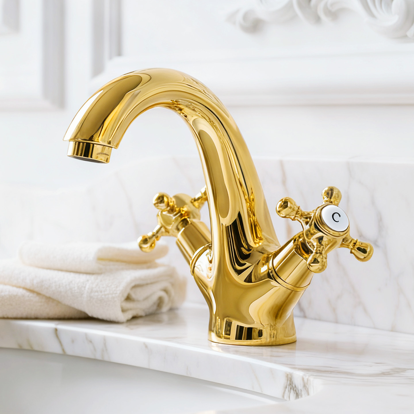 池美欧式玫瑰铜色复古双把水龙头