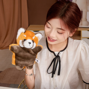 语言训练嘴巴能动的张嘴动物浣熊手偶玩具老虎手套玩偶小熊猫公仔