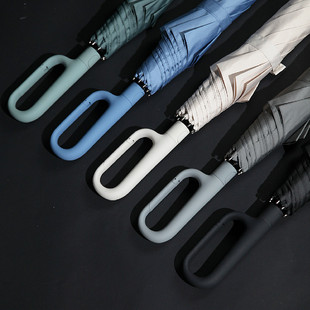 浮羽三折叠男士雨伞 新款纯色全自动不沾水一甩干便携挂扣黑色伞