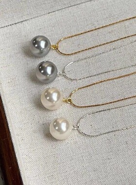 【钛钢保色】一颗大珍珠秋冬珍珠施家项链灰色毛衣链气质闺蜜项链