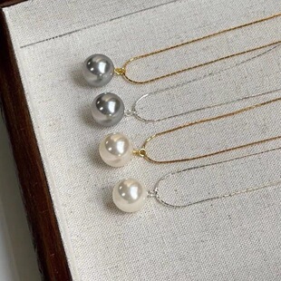 【钛钢保色】一颗大珍珠秋冬珍珠施家项链灰色毛衣链气质闺蜜项链