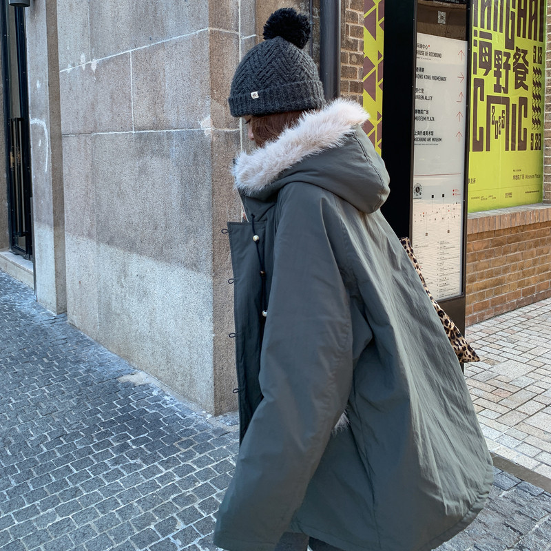 中长款派克服棉衣女冬新品oversize毛毛领加厚保暖连帽夹棉外套,女装棉衣/棉服,2C208