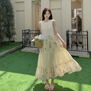 25夏季 P145 无袖 L2520 K208 碎花拼接连衣裙2C208 现货