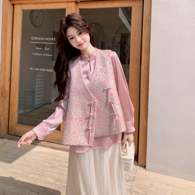现货【新品首发】衬衫+马甲绣花国风两件套2C208-X2608-P210-K338