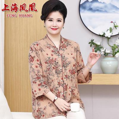 品牌女装夏季真丝七分袖衬衫中老年妈妈新款加肥加大码桑蚕丝上衣