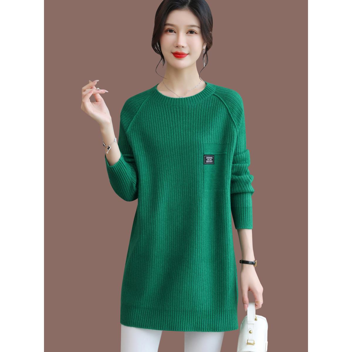中长款打底衫女秋冬季2025新款宽松遮肚羊毛针织毛衣裙内搭