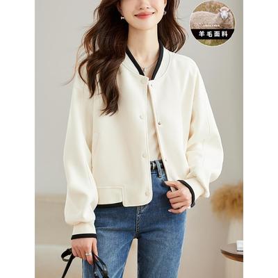 棒球服外套女士2025新款春秋季爆款秋冬时尚洋气白色羊毛针织开衫