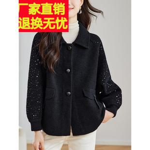 秋装2025年新款流行爆款毛呢外套女款春秋季爆款黑色宽松羊毛开衫