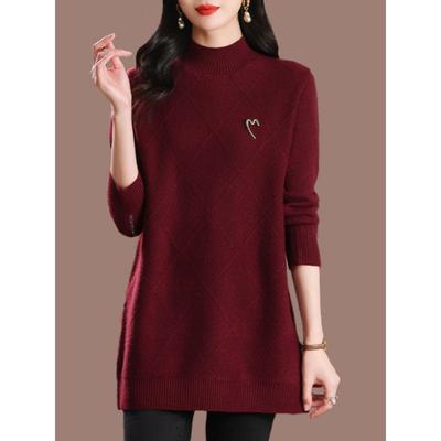 妈妈装中长款毛衣冬季新款大码遮肚子显瘦遮肉半高领女羊毛打底衫