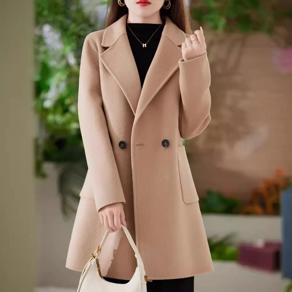 秋冬加厚双面羊绒大衣中长款小个子西装羊毛呢外套气质百搭