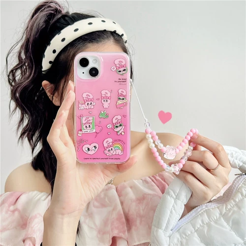 Apple, розовые солнцезащитные очки, совместимый кролик, чехол для телефона, iPhone 14, мультяшная милая цепь, iPhone14 Pro, Южная Корея, iphone, новая коллекция, 15promax, защита при падении