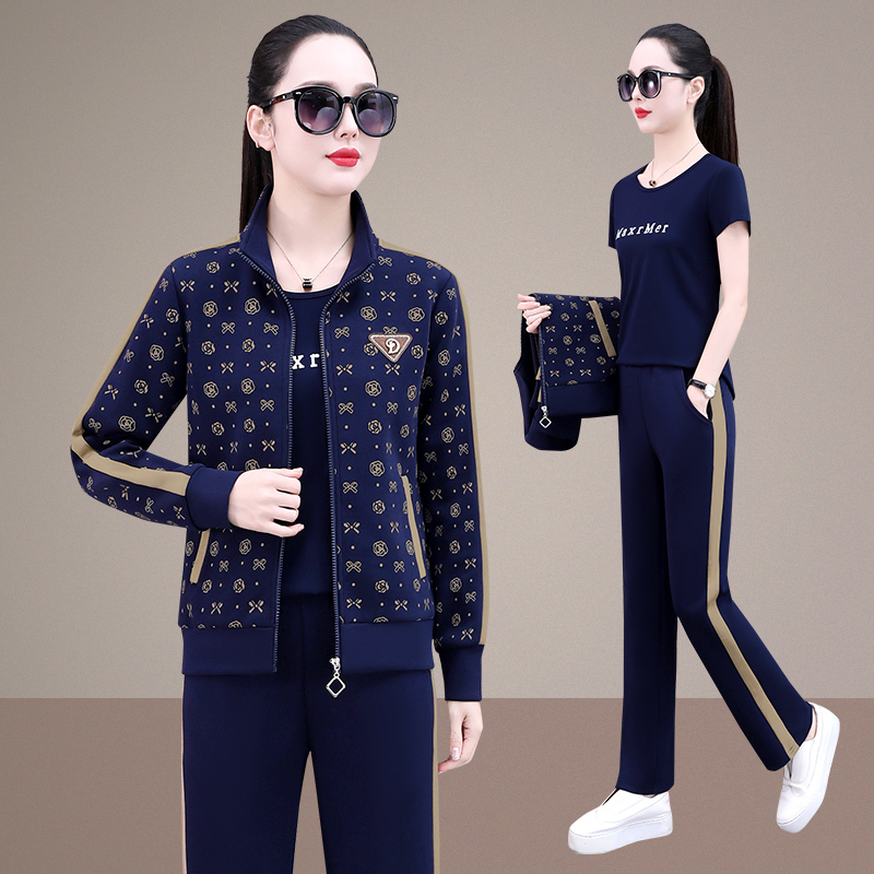 乔舟瓒运动服套装女士春秋季2025新款小个子时尚中年妈妈休闲三件