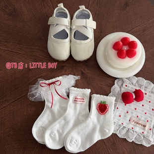 网眼蕾丝花边公主袜女宝宝草莓蝴蝶结甜美洛丽塔 女童袜子春夏薄款