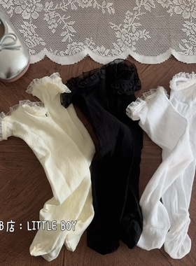 夏季女童薄款蕾丝花边小腿袜女孩韩系纯色女宝宝防蚊中高筒堆堆袜