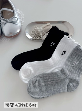 女童袜子夏季超薄款透气刺绣爱心松口袜女宝宝纯棉网眼无骨中筒袜