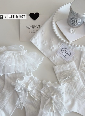 女童袜子春夏薄网眼白色珍珠蓬蓬蕾丝蝴蝶结无骨袜可爱女孩洛丽塔