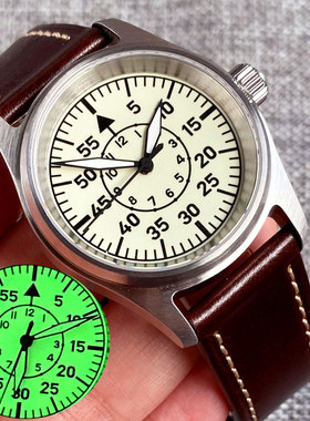 复古飞行员机械腕表男士潜水员手表NH35 超级夜光Tandorio折叠扣
