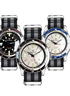 NH35 机芯Tandorio双拱蓝宝石机械手表男士200米夜光陶瓷外圈尼龙