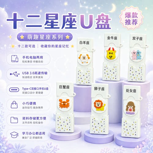 十二星座u盘typec双接口手机电脑两用定制logo3.0高速传输大容量