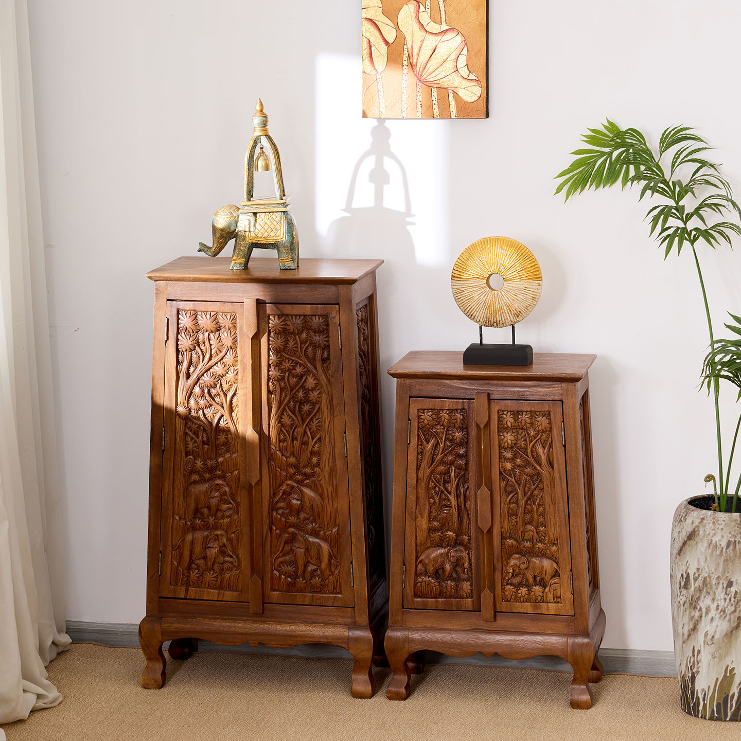 泰国实木玄关柜入户隔断东南亚风格储物柜复古茶几边柜餐边柜矮柜