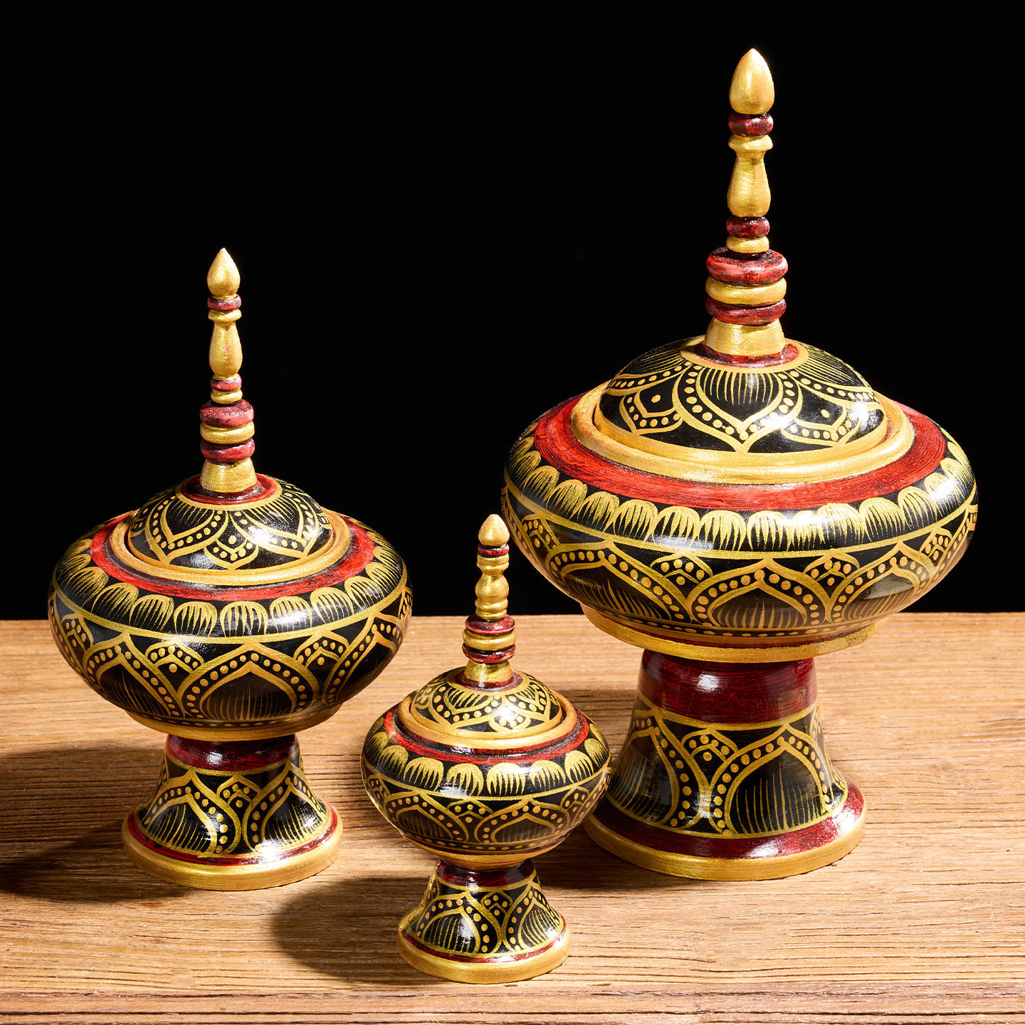 泰式实木金箔收纳盒家居客厅玄关电视柜装饰佛塔摆件东南亚工艺品