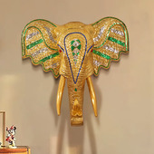 泰国大象头壁挂客厅背景创意墙饰电视墙面装 饰品木雕挂件玄关壁饰