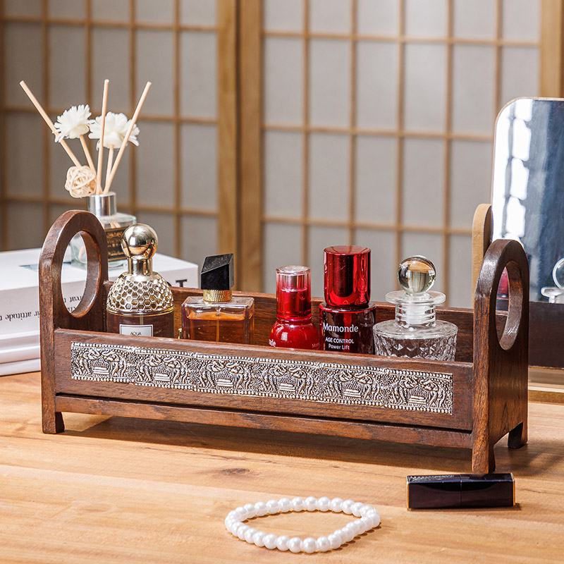 浴室收纳架实木复古化妆品收纳盒