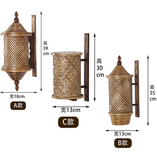泰国竹编壁灯东南亚风格 饰 简约现代实木复古卧室床头灯楼梯过道装
