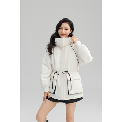 大码女装连帽冲锋衣羽绒服2025冬保暖白鸭绒外套