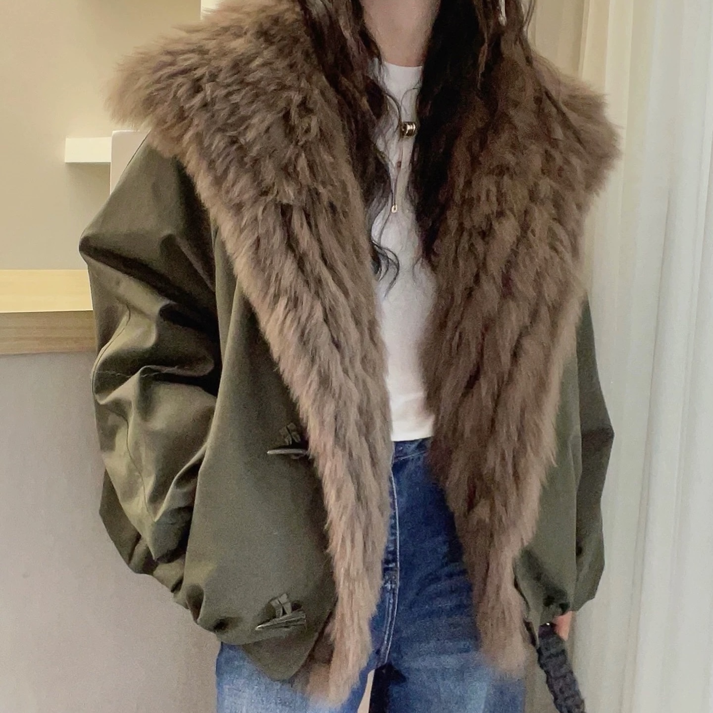 羽绒大毛领派克服女仿狐狸毛冬季2025新款加厚90白鸭绒皮草外套