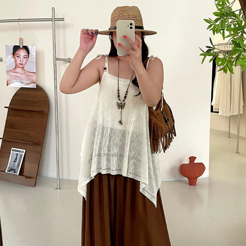 大码女装串珠不规则吊带女2026夏款胖mm度假风针织背心外穿